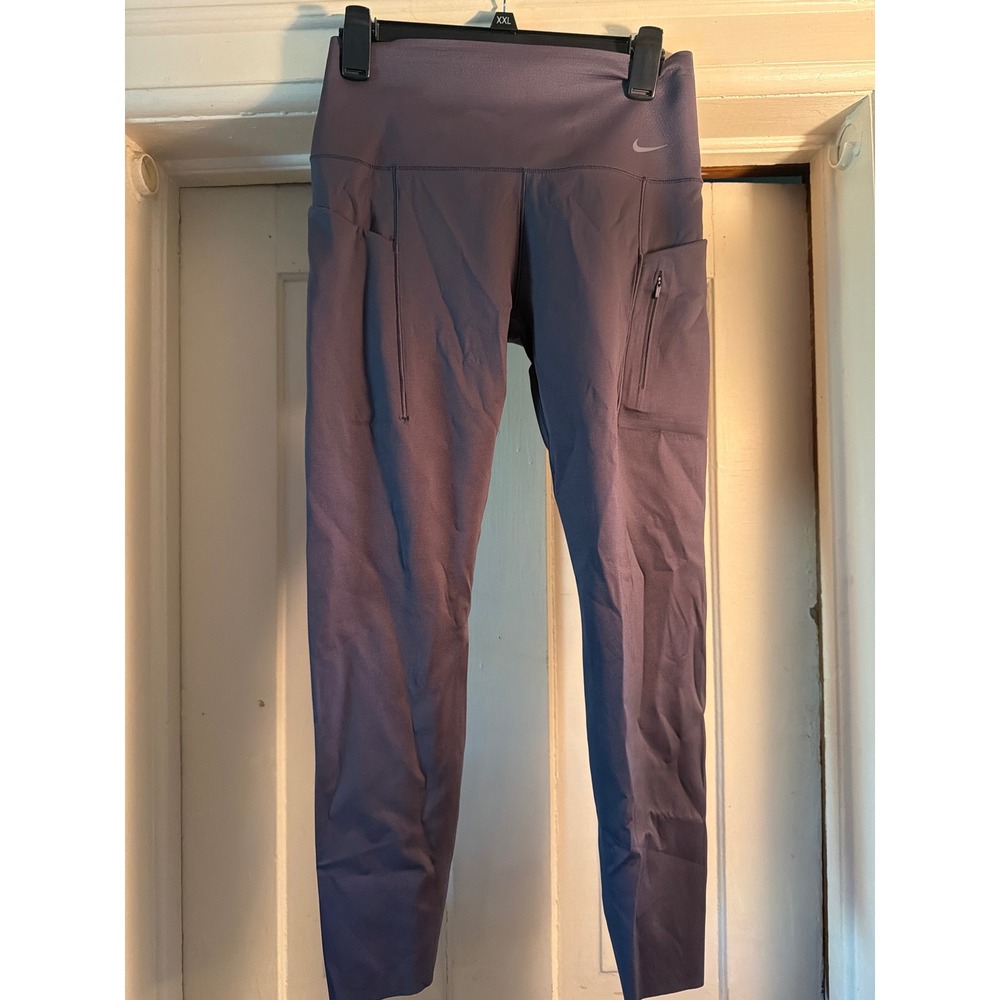 Nike Go Firm Support High Waisted Purple Cargo Leggings Womens L 25 Inseam